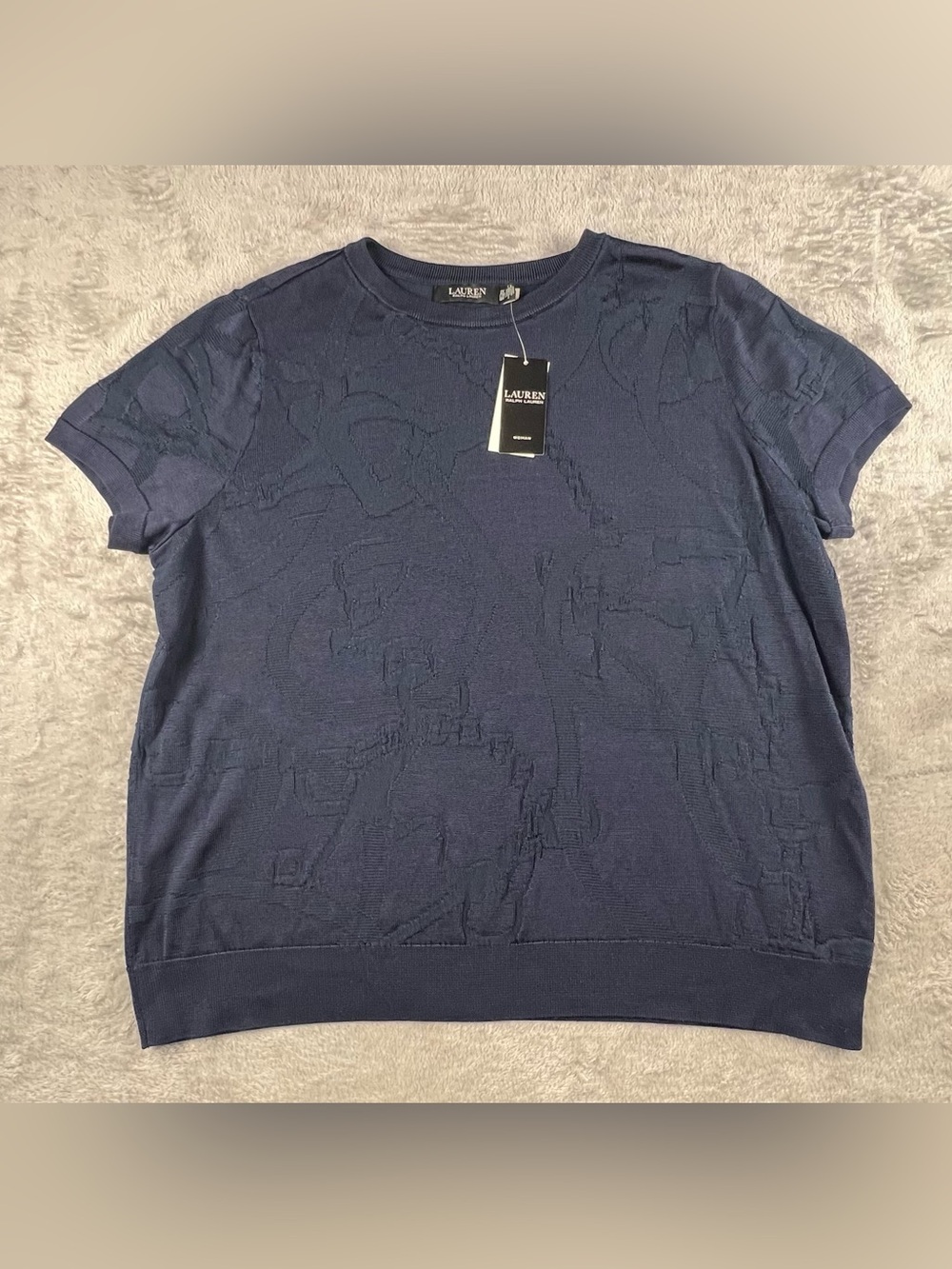 Lauren Ralph Lauren Eyelah Sweater Womens 2X Navy Short Sleeve Pullover NWT $125